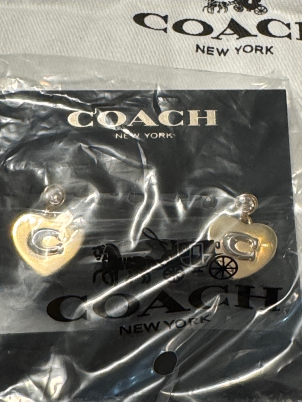 Coach Gold-Tone Heart earrings with 'C' Accent - Picture 2 of 2